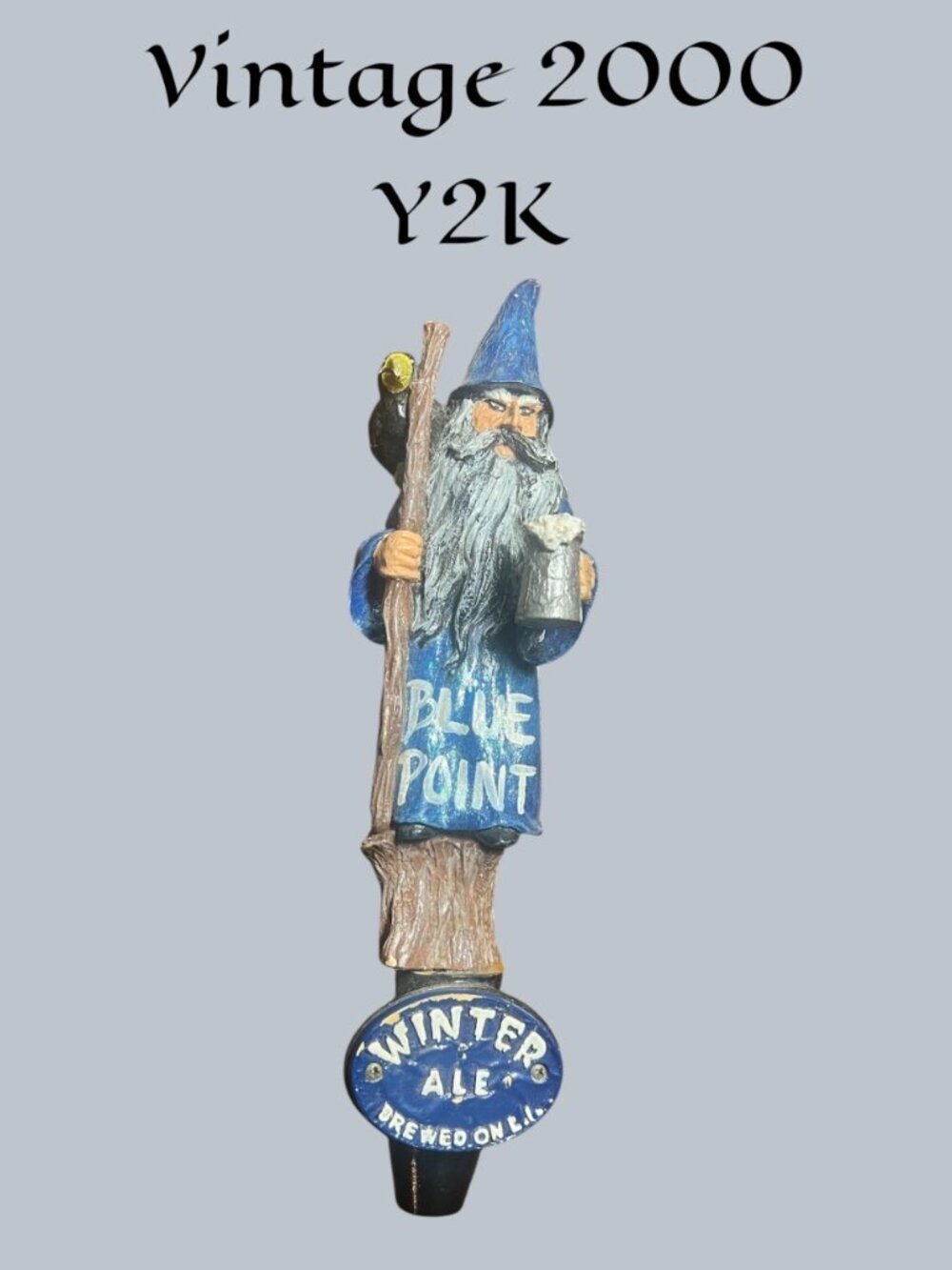 Vintage 2000 Y2K Blue Point Winter Ale Beer Tap Handle Blue Wizard